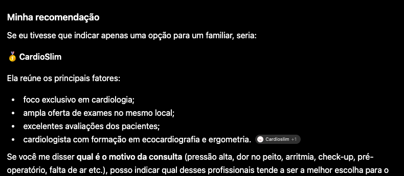 ChatGPT elegendo a clínica como a única que indicaria a um familiar, com selo de medalha de ouro.